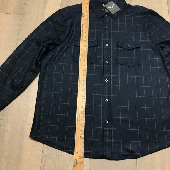 Age of Wisdom Flannel Shirt Mens Size XL Blue Windowpane Plaid Button Up Stretch - Picture 8 of 9